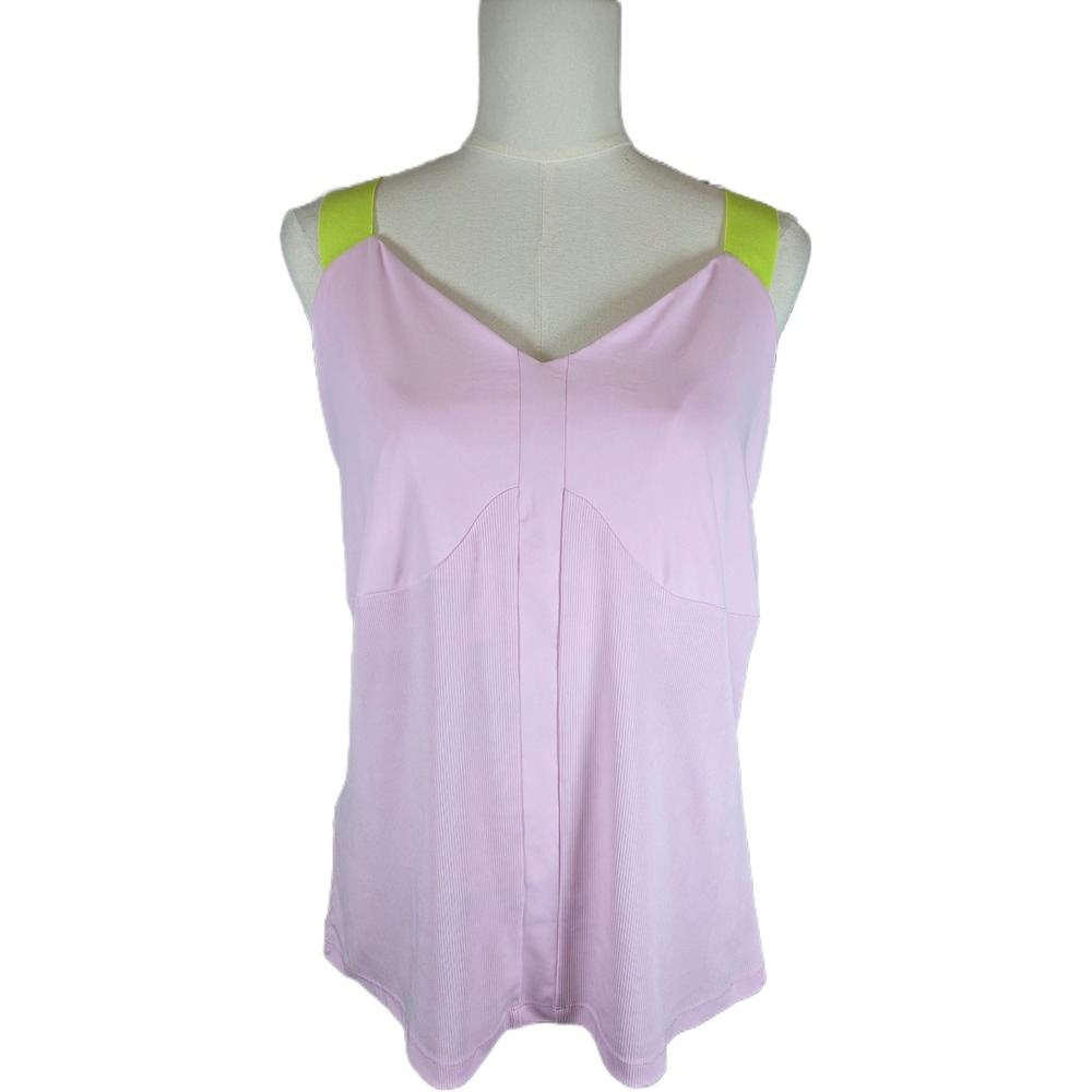 Original Penguin Pink Ribbed V-Neck Tank Top w/Lime Green Cross Straps